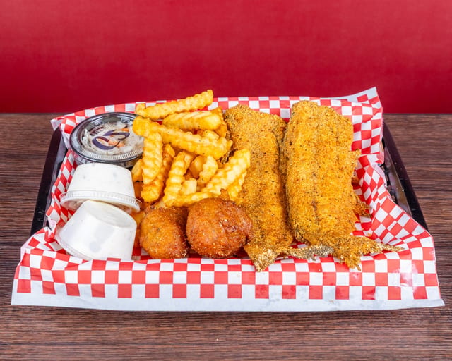 2PC Whole Catfish Dinner.